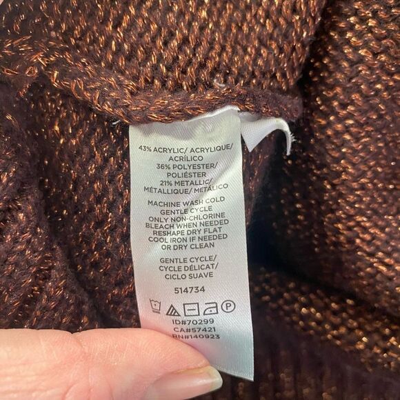 LOFT bronze Brown metallic sheen v-neck sweater sz S chic glitter Party EUC - Picture 14 of 15